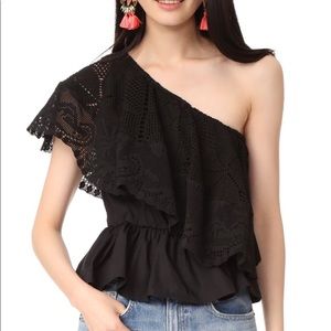 NWT Place Nationale handmade black one shoulder top
